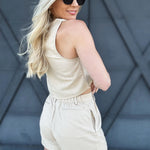 Pleated Linen Shorts In Khaki - Infinity Raine