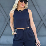 Pleated Linen Shorts In Navy - Infinity Raine
