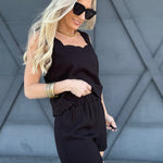 Scallop Hem Linen Shorts In Black - Infinity Raine