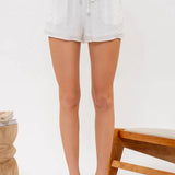 Solid Drawstring Shorts In White - Infinity Raine