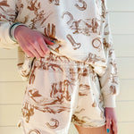 blu pepper Bottoms - Shorts Western Print Sweat Shorts In Cream