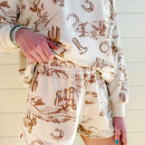 blu pepper Bottoms - Shorts Western Print Sweat Shorts In Cream