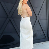Front Slit Denim Maxi Skirt-Cream - Infinity Raine