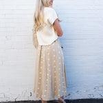 blu pepper Bottoms - Skirts Polka Dot Button Down Midi Skirt In Khaki