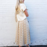 blu pepper Bottoms - Skirts Polka Dot Button Down Midi Skirt In Khaki