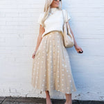 blu pepper Bottoms - Skirts Polka Dot Button Down Midi Skirt In Khaki