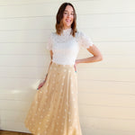 blu pepper Bottoms - Skirts Polka Dot Button Down Midi Skirt In Khaki