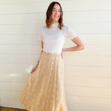 blu pepper Bottoms - Skirts Polka Dot Button Down Midi Skirt In Khaki