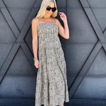 Abstract Empire Midi Dress In Olive - Infinity Raine