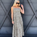 Abstract Empire Midi Dress In Olive - Infinity Raine