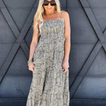 Abstract Empire Midi Dress In Olive - Infinity Raine