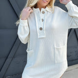 Collared U Hem Sweater Dress-Ivory - Infinity Raine