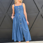 blu pepper DRESSES Denim Sleeveless Button Down Midi Dress In Light