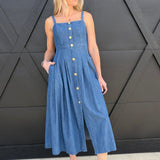 blu pepper DRESSES Denim Sleeveless Button Down Midi Dress In Light