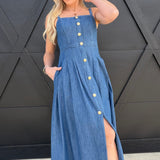 blu pepper DRESSES Denim Sleeveless Button Down Midi Dress In Light