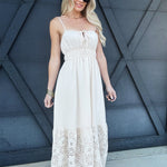 Eyelet Scallop Hem Midi Dress In Natural - Infinity Raine