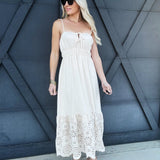 Eyelet Scallop Hem Midi Dress In Natural - Infinity Raine