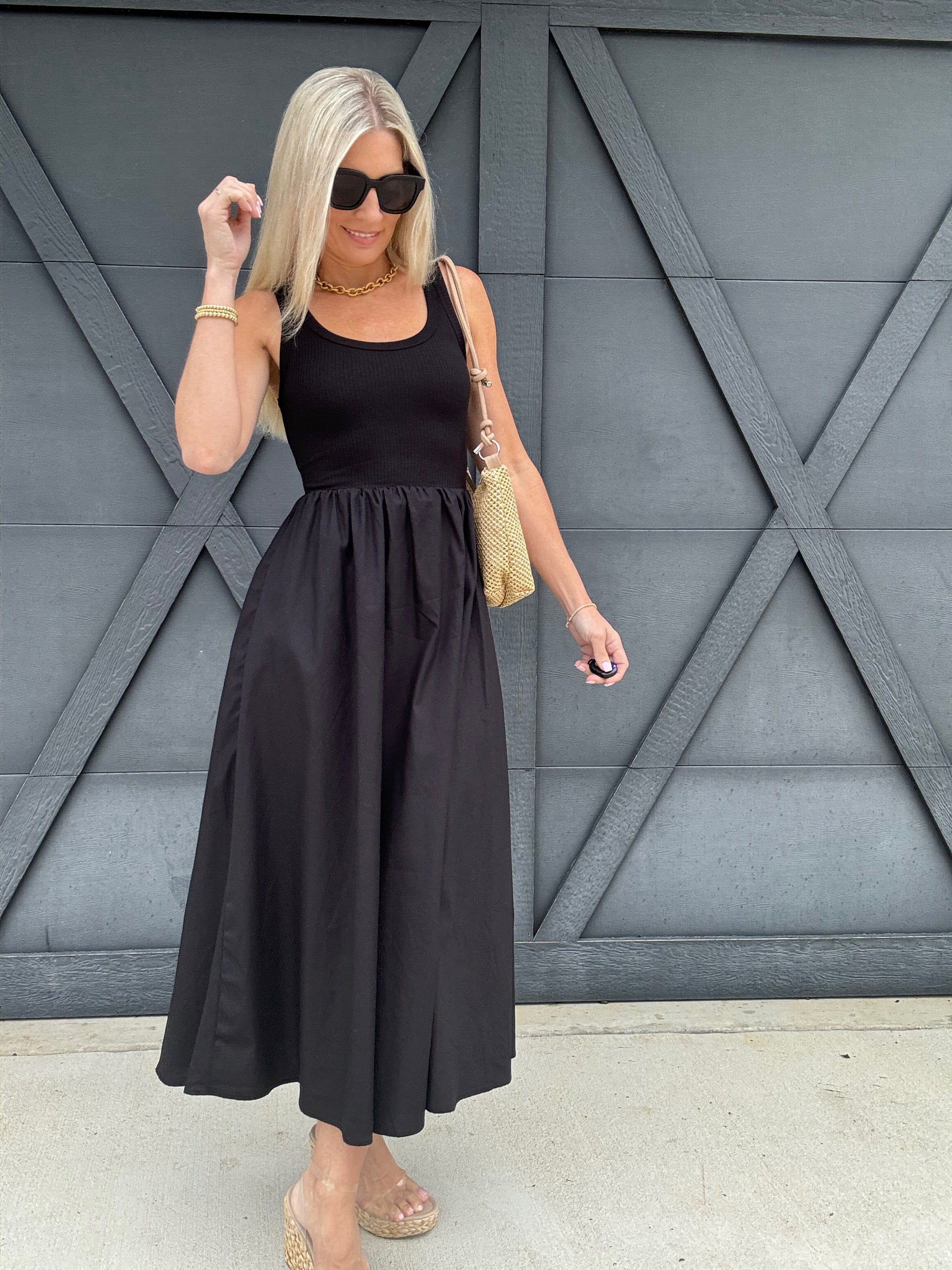 blu pepper Dresses Mix Media Tank Dress In Black