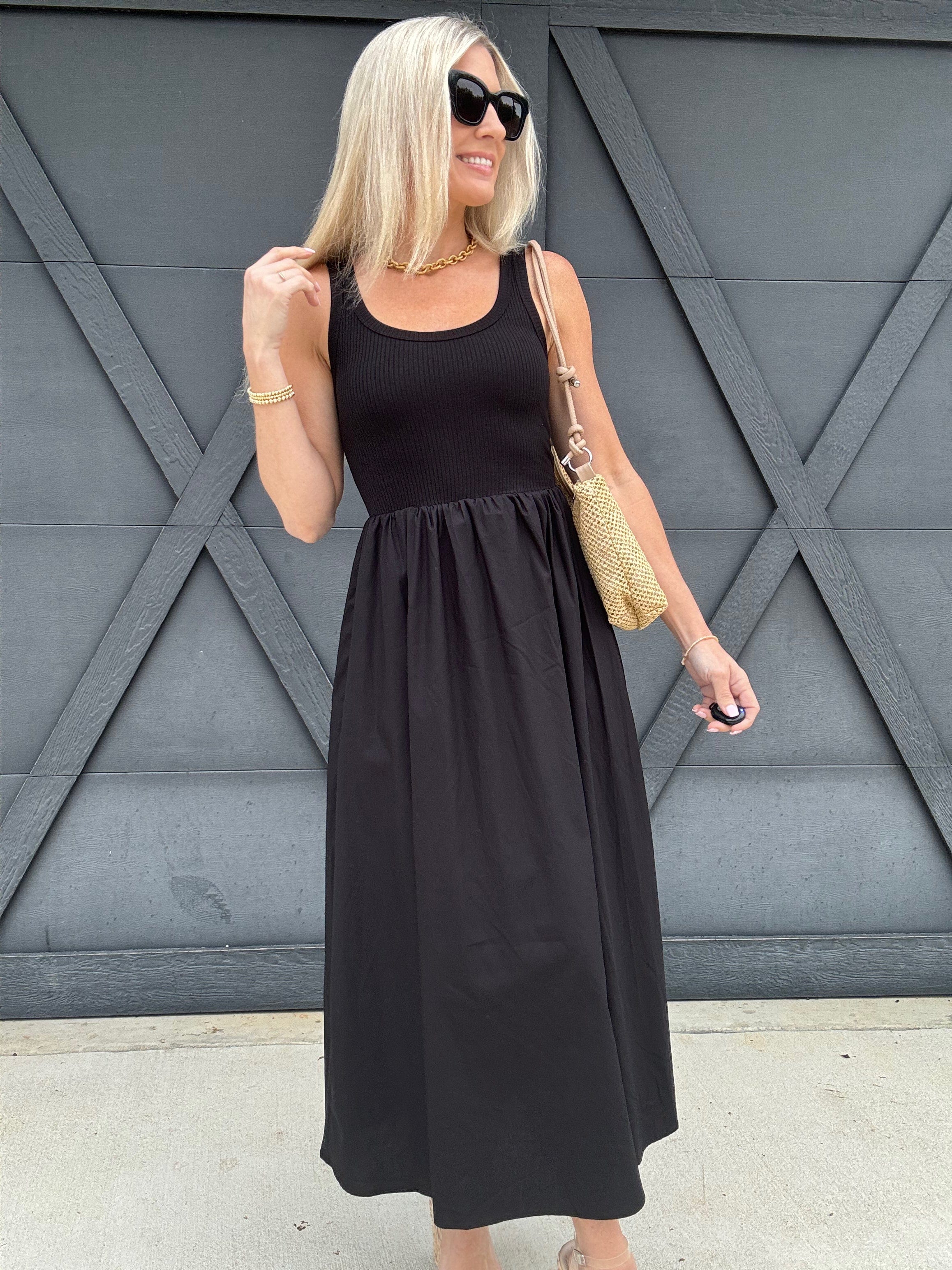 blu pepper Dresses Mix Media Tank Dress In Black
