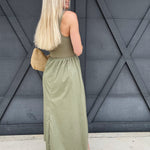 Mix Media Tank Dress In Light Olive - Infinity Raine