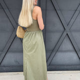 Mix Media Tank Dress In Light Olive - Infinity Raine