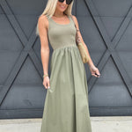 Mix Media Tank Dress In Light Olive - Infinity Raine