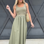 Mix Media Tank Dress In Light Olive - Infinity Raine