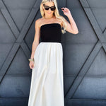 Mixed Media Strapless Maxi Dress In Black - Infinity Raine