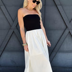 Mixed Media Strapless Maxi Dress In Black - Infinity Raine