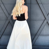 Mixed Media Strapless Maxi Dress In Black - Infinity Raine
