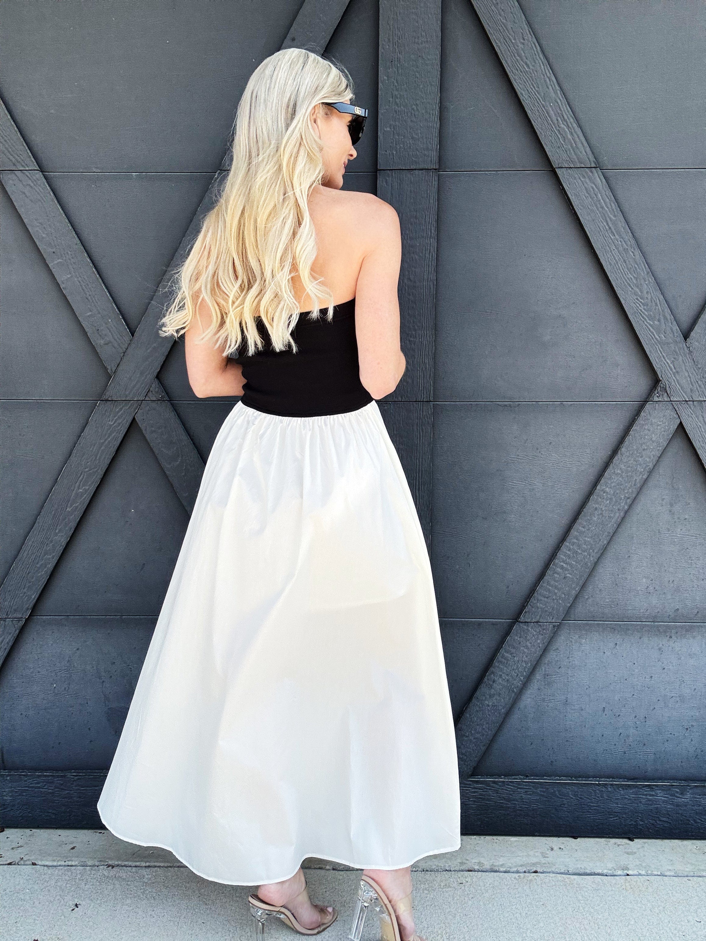 Mixed Media Strapless Maxi Dress In Black - Infinity Raine