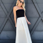 Mixed Media Strapless Maxi Dress In Black - Infinity Raine