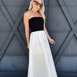 Mixed Media Strapless Maxi Dress In Black - Infinity Raine