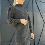 Mock Neck Knit Sweater Dress-Charcoal - Infinity Raine