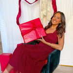 blu pepper Dresses Polka Dot Tulle Ruffle Detail Tiered Midi Dress In Burgundy