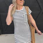 blu pepper Dresses Scrunch Knit Stripped Pocket Dress In Black