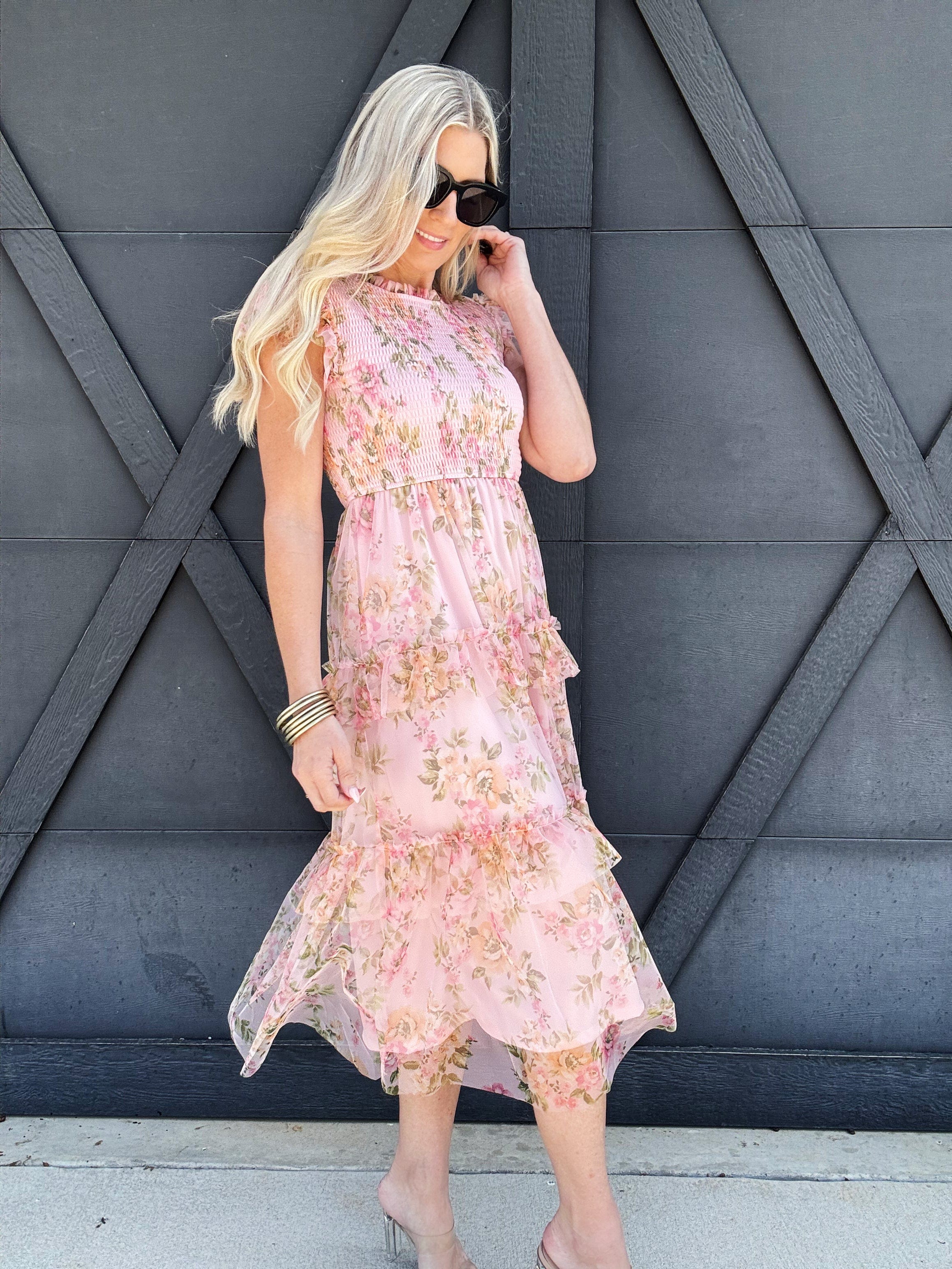 Spring Midi Dress In Pink - Infinity Raine