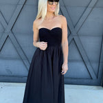 blu pepper DRESSES Strapless Front Twist Midi Dress In Black