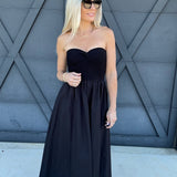 blu pepper DRESSES Strapless Front Twist Midi Dress In Black