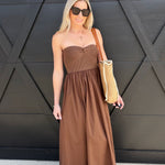 blu pepper DRESSES Strapless Front Twist Midi Dress In Brown