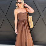 blu pepper DRESSES Strapless Front Twist Midi Dress In Brown