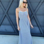 blu pepper Dresses Stripe Lace Trim Midi Dress In Blue