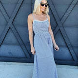 blu pepper Dresses Stripe Lace Trim Midi Dress In Blue