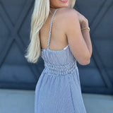 blu pepper Dresses Stripe Lace Trim Midi Dress In Blue