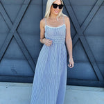 blu pepper Dresses Stripe Lace Trim Midi Dress In Blue