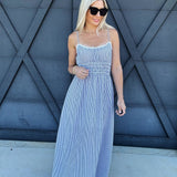 blu pepper Dresses Stripe Lace Trim Midi Dress In Blue