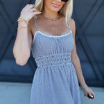 blu pepper Dresses Stripe Lace Trim Midi Dress In Blue