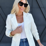 Notch Collar 3/4 Sleeve Blazer In White - Infinity Raine