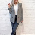 blu pepper Outerwear - Blazers Plaid Long Sleeve Front Button Blazer in Charcoal