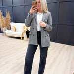 blu pepper Outerwear - Blazers Plaid Long Sleeve Front Button Blazer in Charcoal